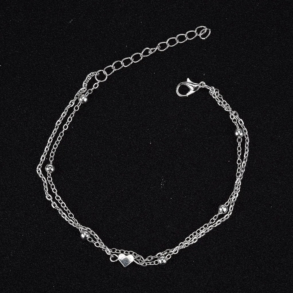 Anklets Women Heart Silver Color Ankle Bracelet Stainless Steel Charm Beaded Dainty Foot Jewelry for Women