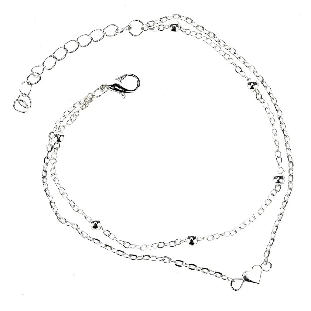 Anklets Women Heart Silver Color Ankle Bracelet Stainless Steel Charm Beaded Dainty Foot Jewelry for Women