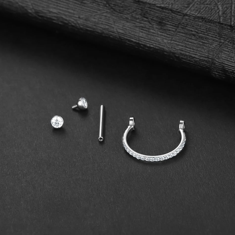 1Pc Stainless Steel Punk CZ Ear Tragus Piercing Cartilage Helix Earrings for Women Daith Helix Rook Conch Ear Stud Body Jewelry