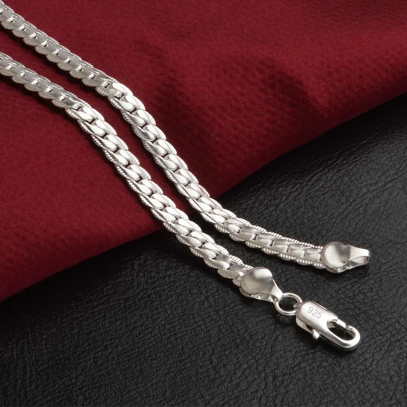 925 Sterling Silver 6mm Side Chain 8/18/20/22/24 Inch Necklace For Woman Men Fashion Wedding Engagement Jewelry Gift