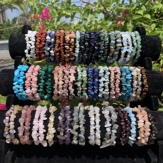 Natural Crystal Bracelet Irregular Stone Bracelet Beads Chip Jewelry Amethyst Aquamarine Rose Quartz Wristband Bangles for Women