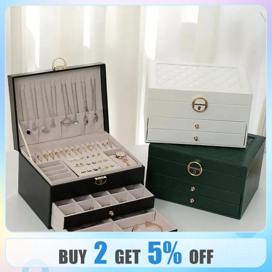 Large Jewelry Storage Box Multi-Layer Organizer For Jewelry Necklace Earring Leather Jewellery Storage Packaging Display Boxes