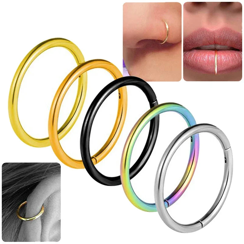 5pcs Titanium Hinged Septum Clicker Segment Nose Ring Lip Ear Cartilage Ear Helix Body Piercing Jewelry Surgical Steel Ring Hoop