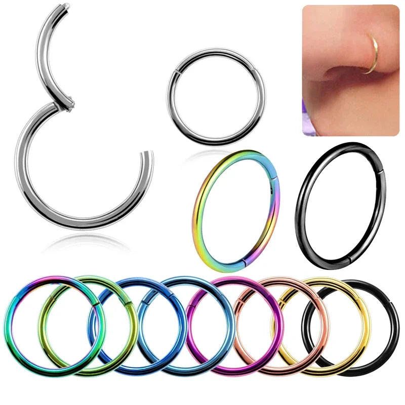 5pcs Titanium Hinged Septum Clicker Segment Nose Ring Lip Ear Cartilage Ear Helix Body Piercing Jewelry Surgical Steel Ring Hoop