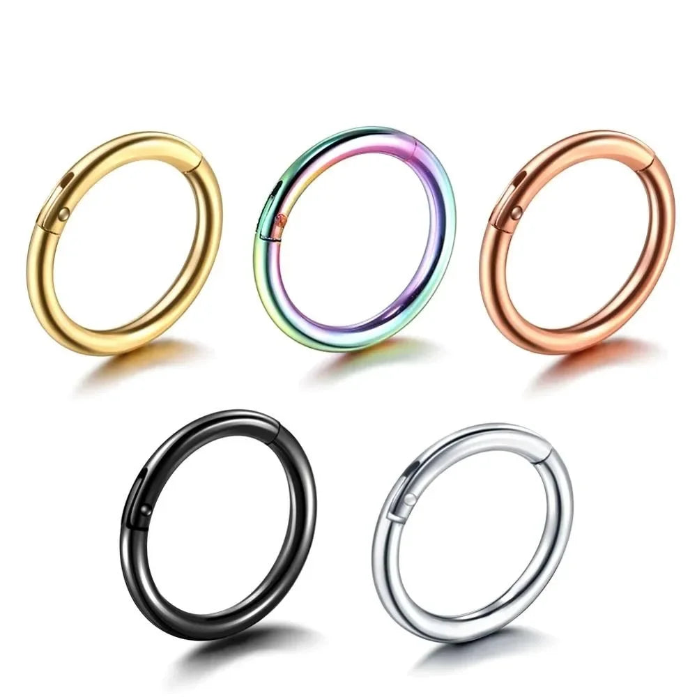 5pcs Titanium Hinged Septum Clicker Segment Nose Ring Lip Ear Cartilage Ear Helix Body Piercing Jewelry Surgical Steel Ring Hoop