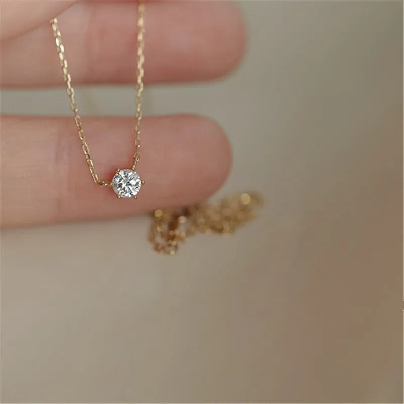 925 Sterling Silver 14k Gold Plated Necklace Versatile Single Sparkling Zircon Clavicle Chain for Women Wedding Jewelry